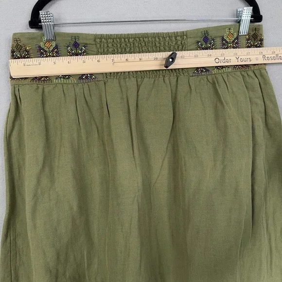 Maeve Skirt Womens 14 Green Embroidered Button A-Line Linen Blend Boho Fairy - Picture 11 of 15